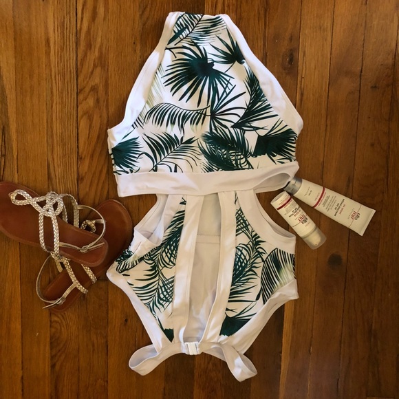 Swimsuit - Green and White Palm Leaves - Picture 2 of 3